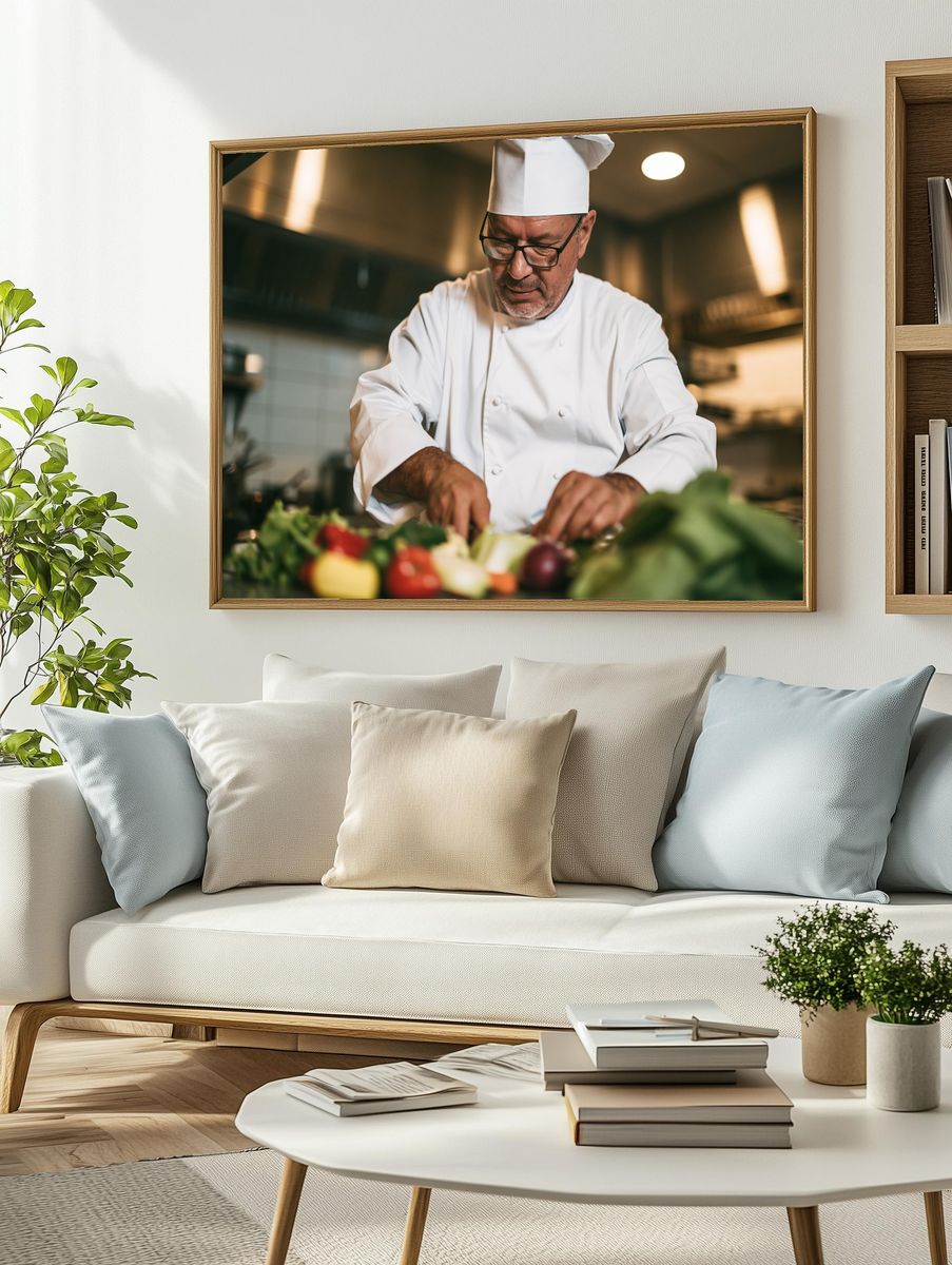 Chef Preparing Ingredients Photography Poster. — room view 2