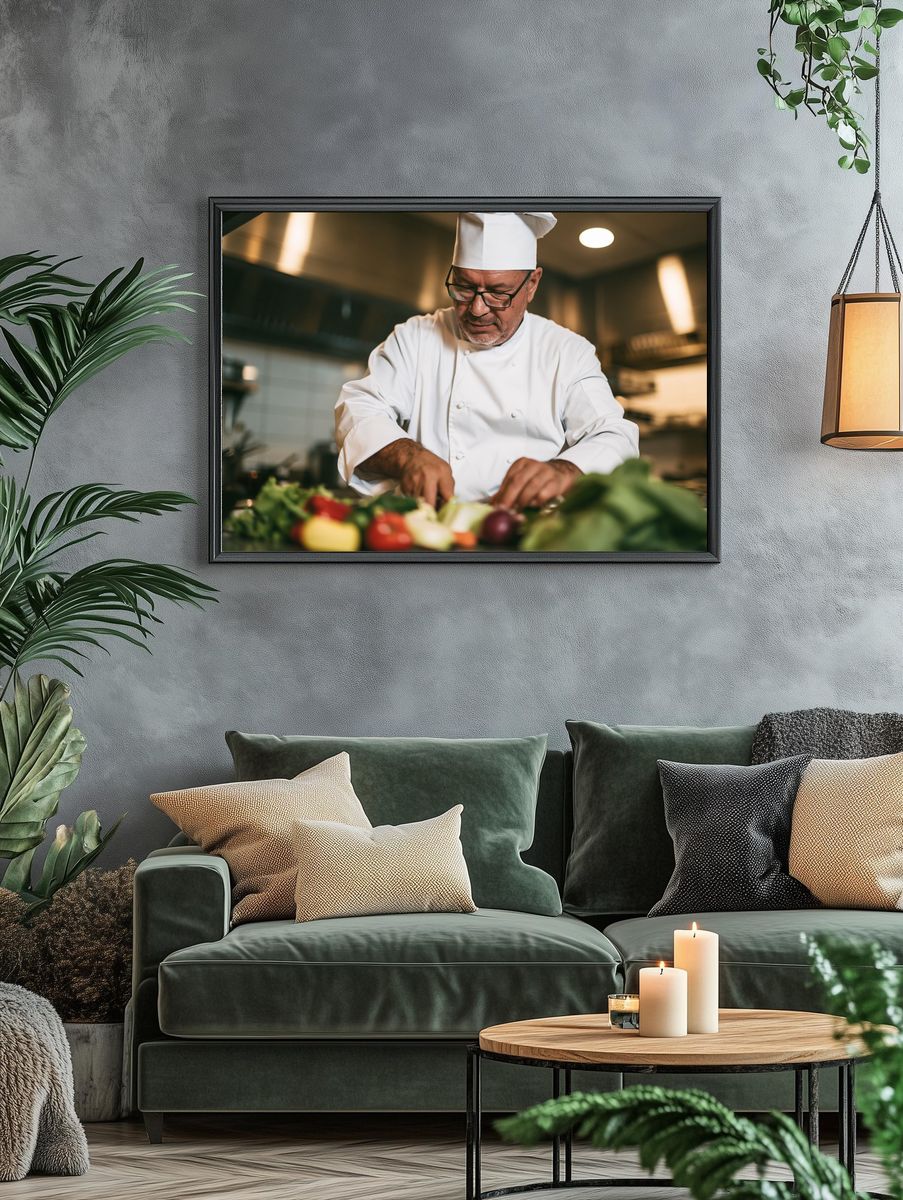Chef Preparing Ingredients Photography Poster. — room view 4