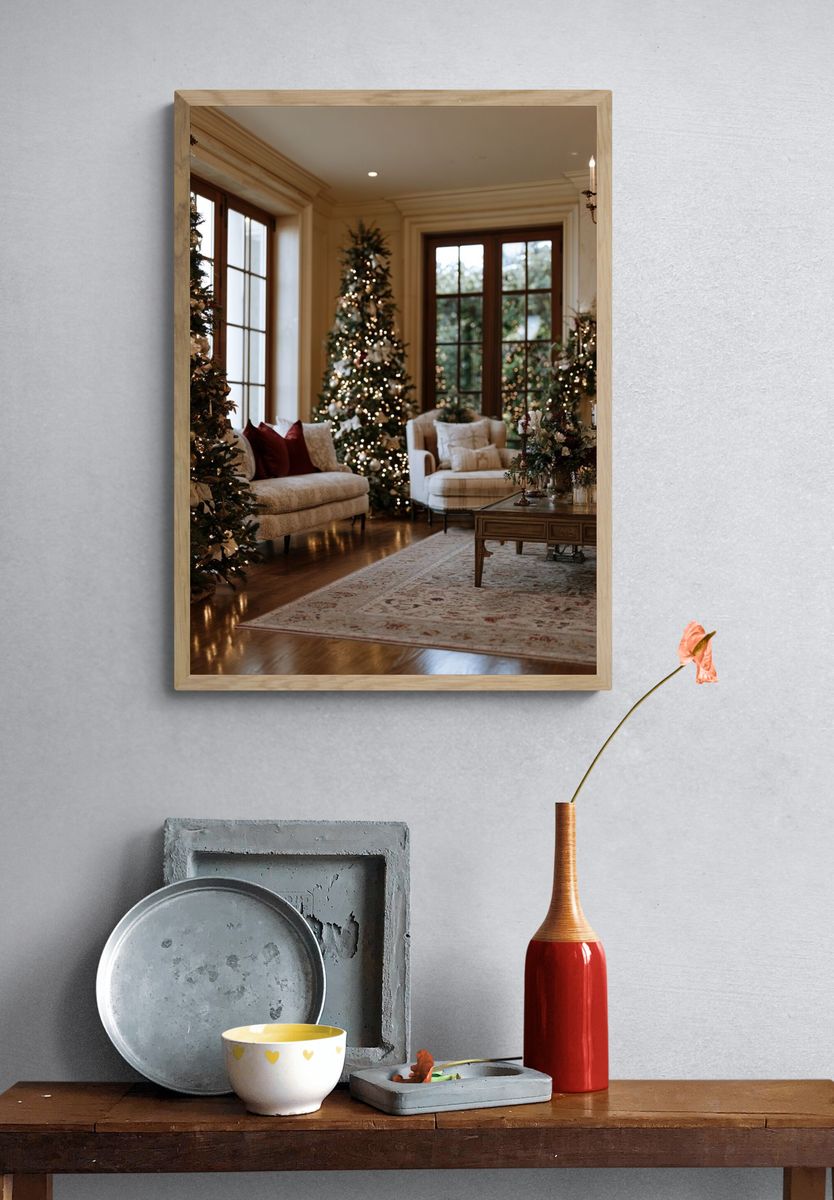 Elegant Christmas Living Room Photography Poster. — room view 3