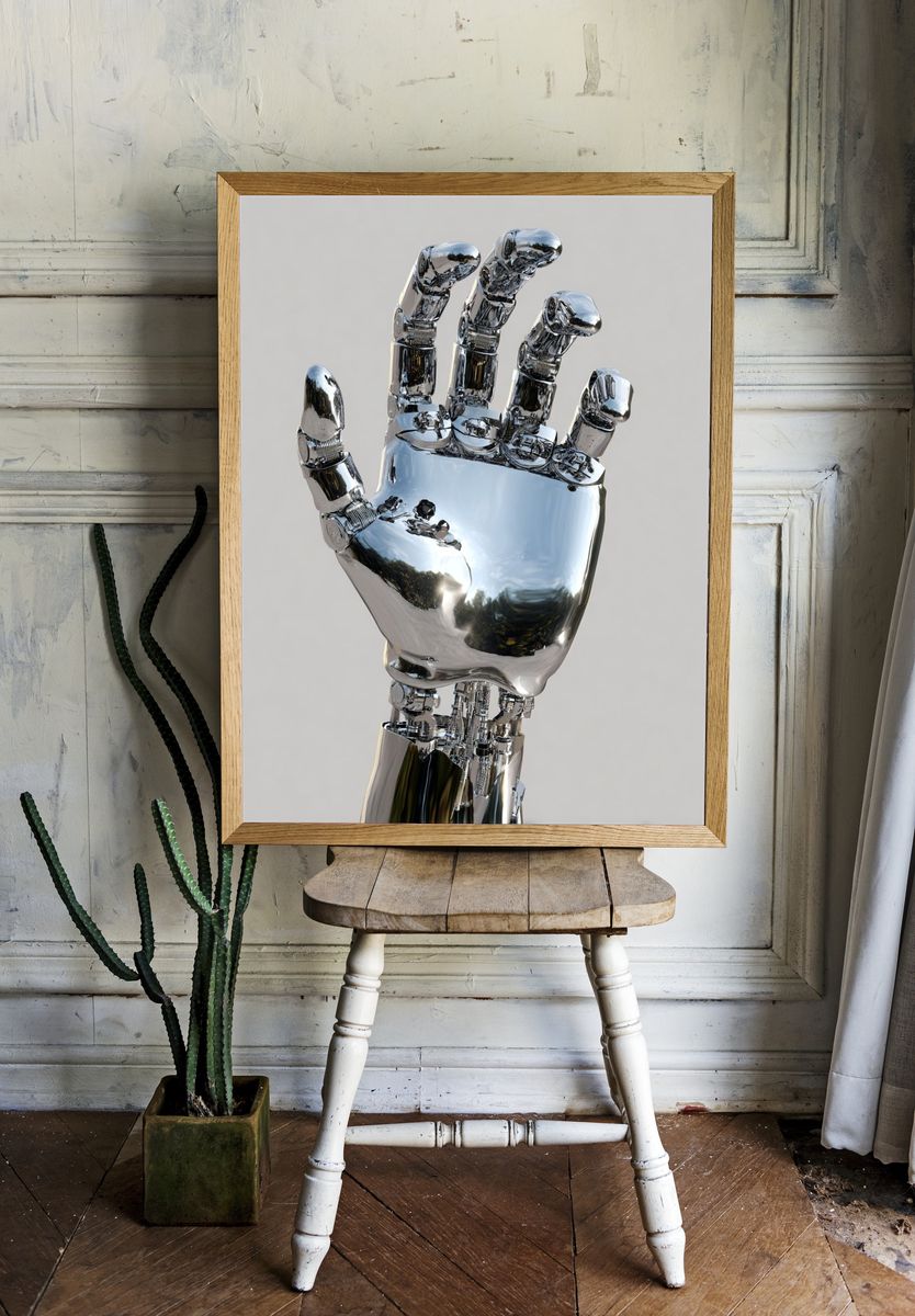 Chrome Robot Hand Poster. room preview