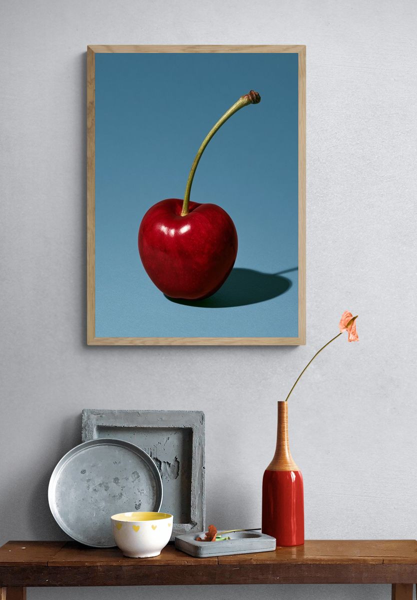Red Cherry Still Life Photography Poster. — room view 3