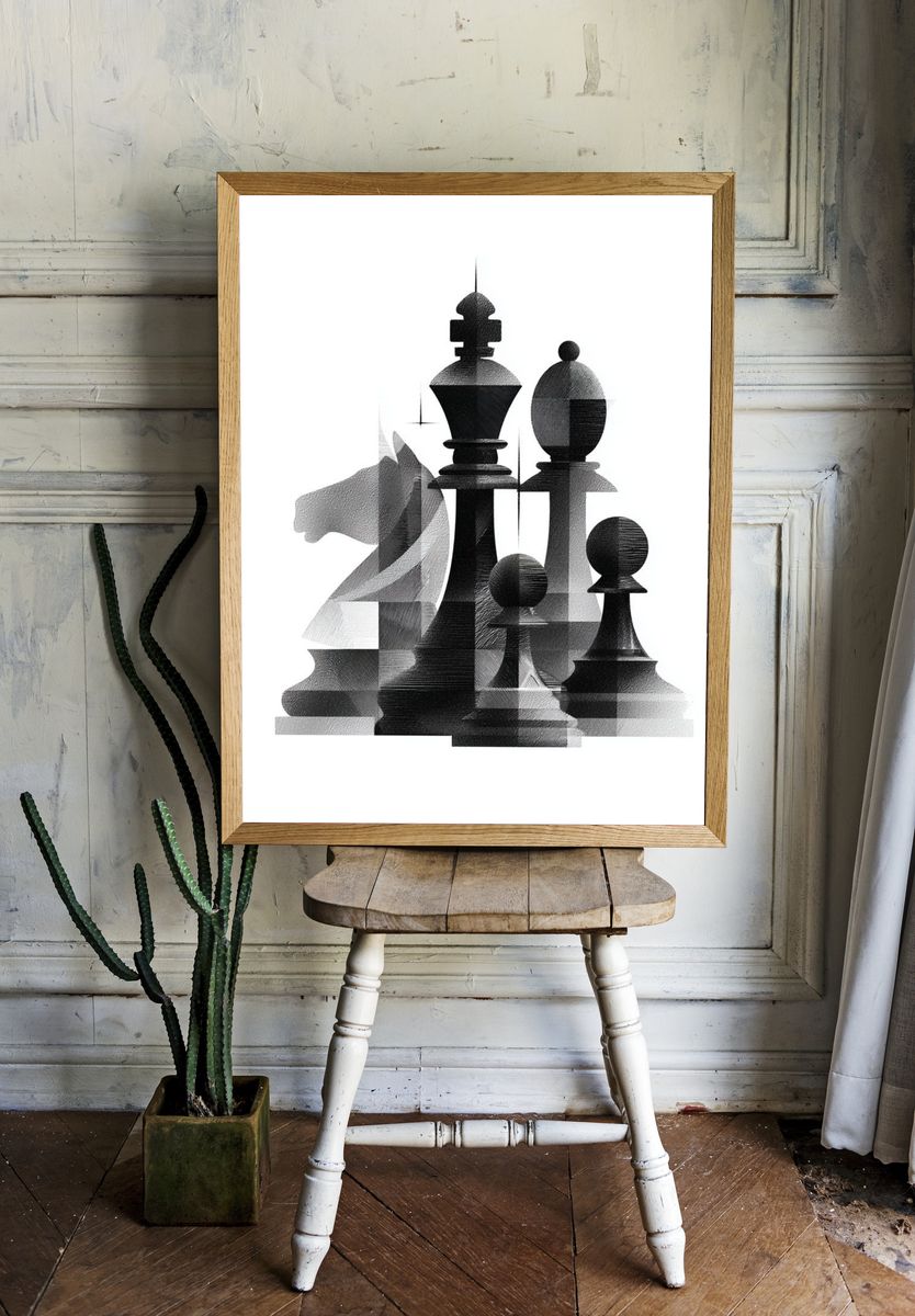 Chess Pieces Black-White Poster. — room view 1