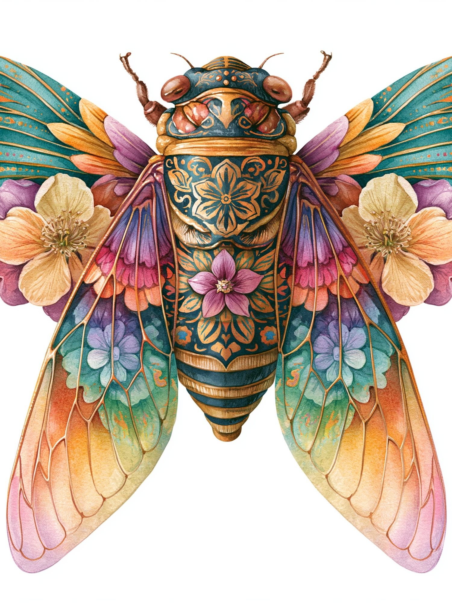 Floral Cicada Illustration Poster. poster — animals art