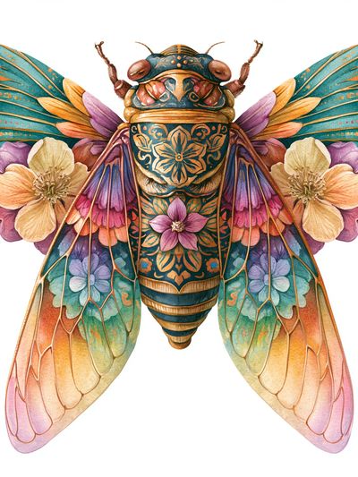 Floral Cicada Illustration Poster. poster