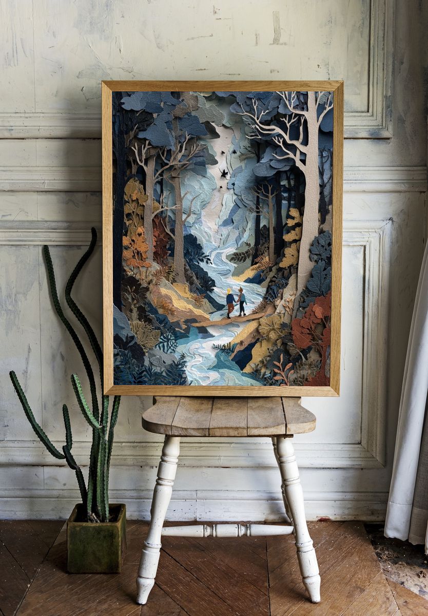 Couple in a Forest — Illustration Print room preview