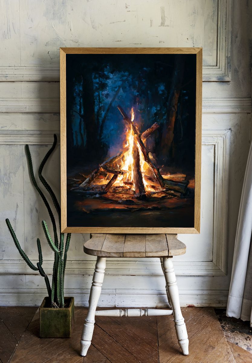 Campfire in the Woods — Fine Art Print room preview