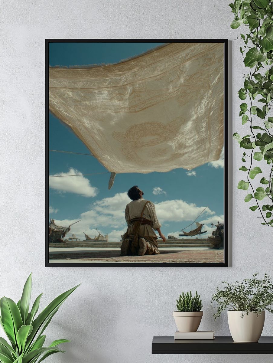 Kneeling Figure Under Canopy — Cinematic Print. — room view 4