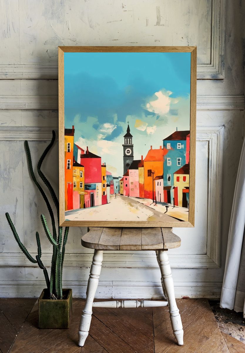Colorful Cityscape — Illustration Print. room preview