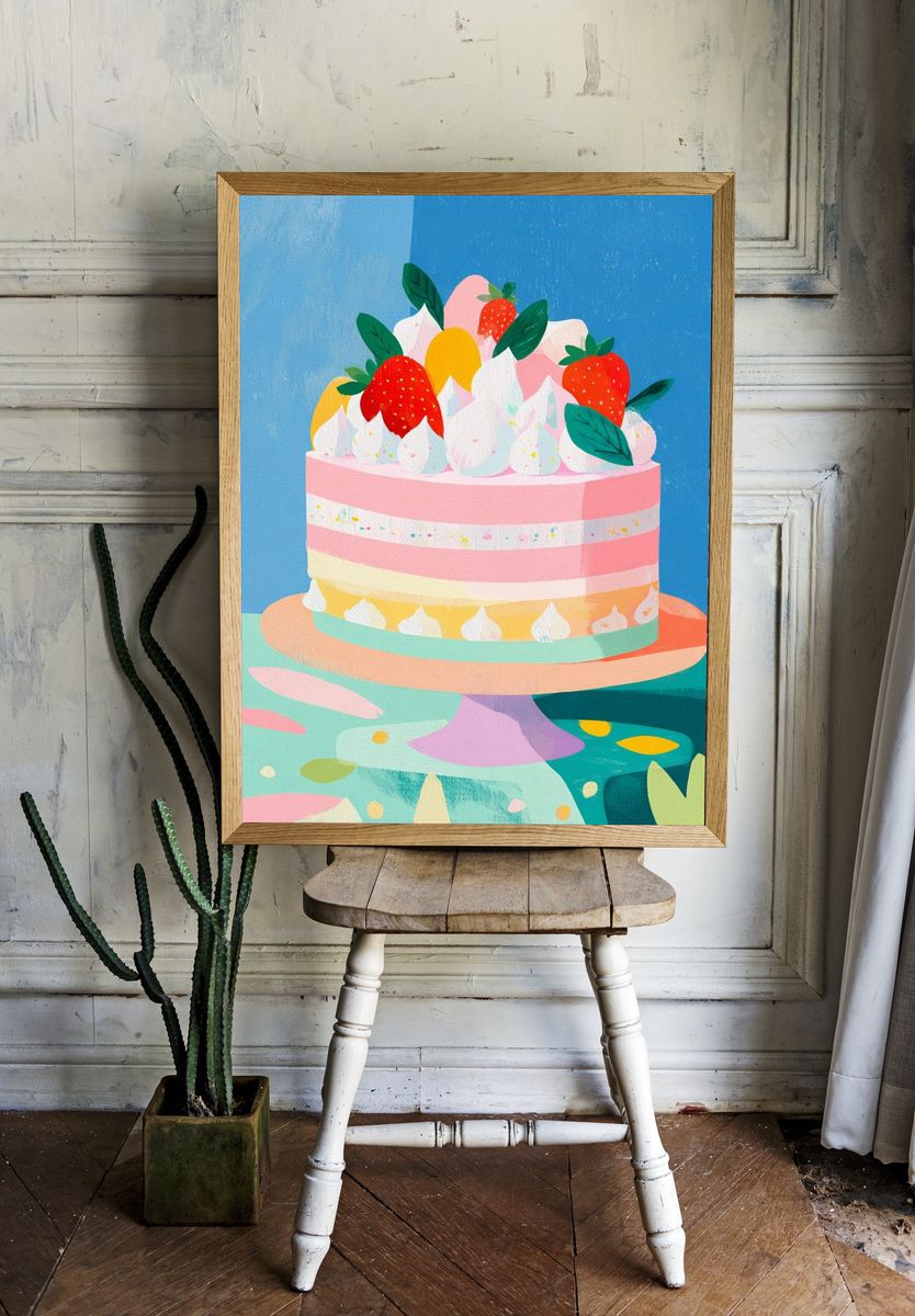 Colorful Cake Illustration Poster. — room view 1