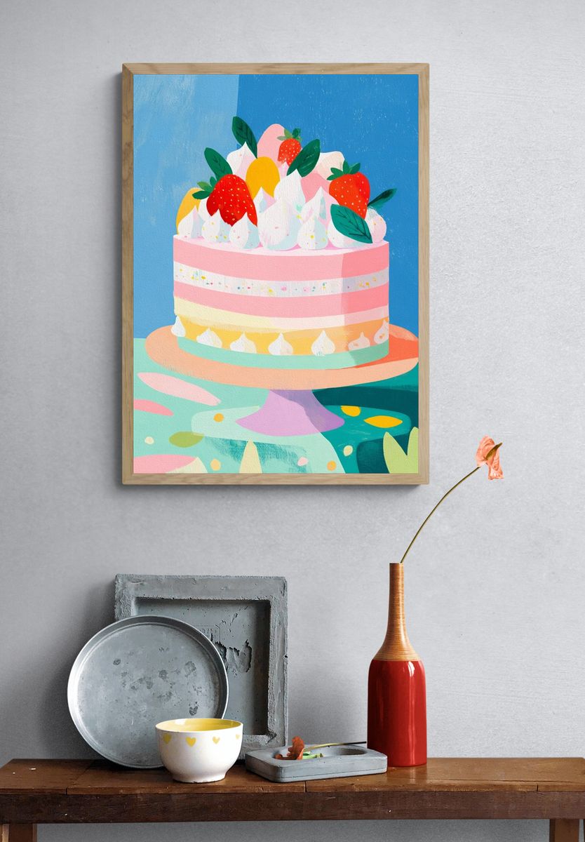 Colorful Cake Illustration Poster. — room view 3