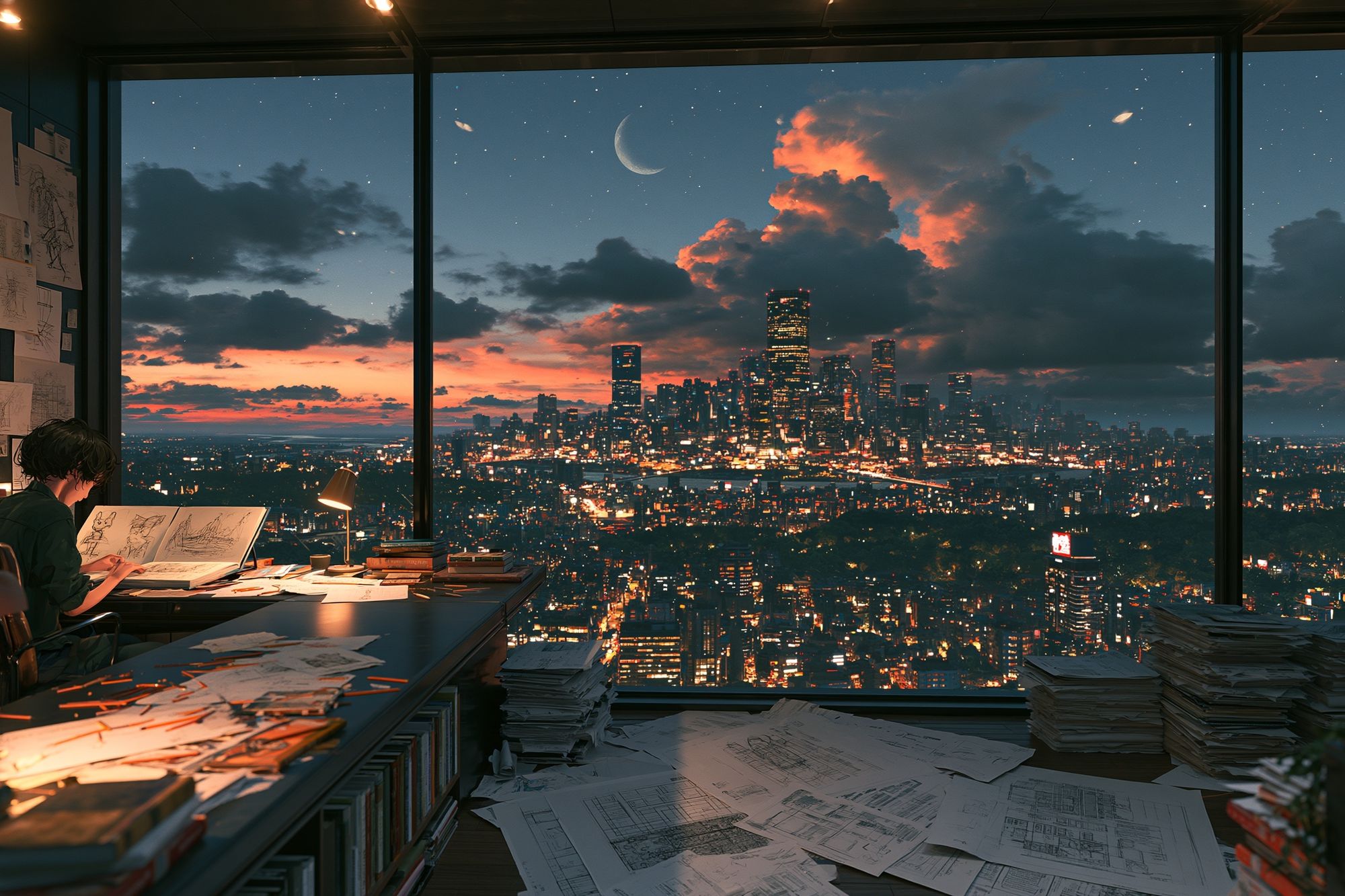 City Skyline Studio Night Print. poster — illustration art