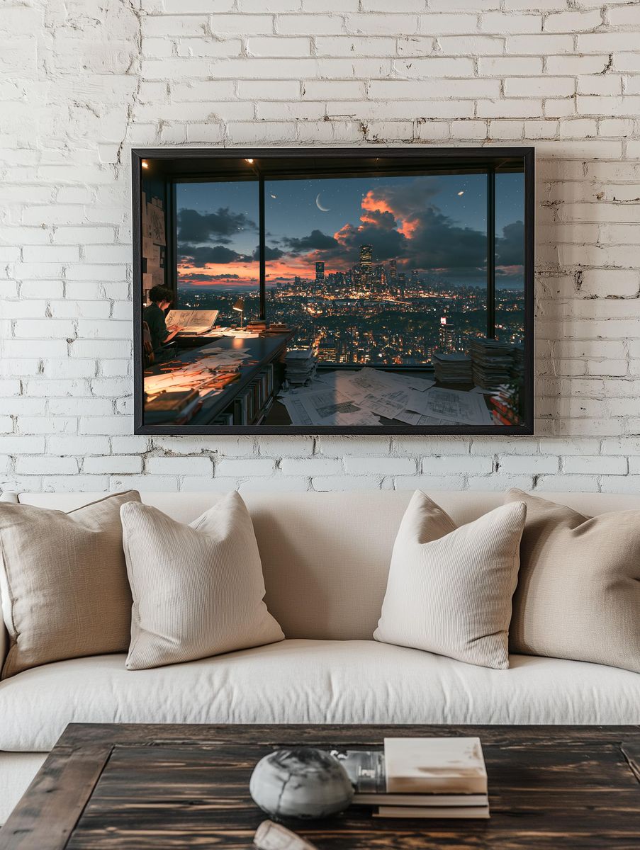 City Skyline Studio Night Print. — room view 1