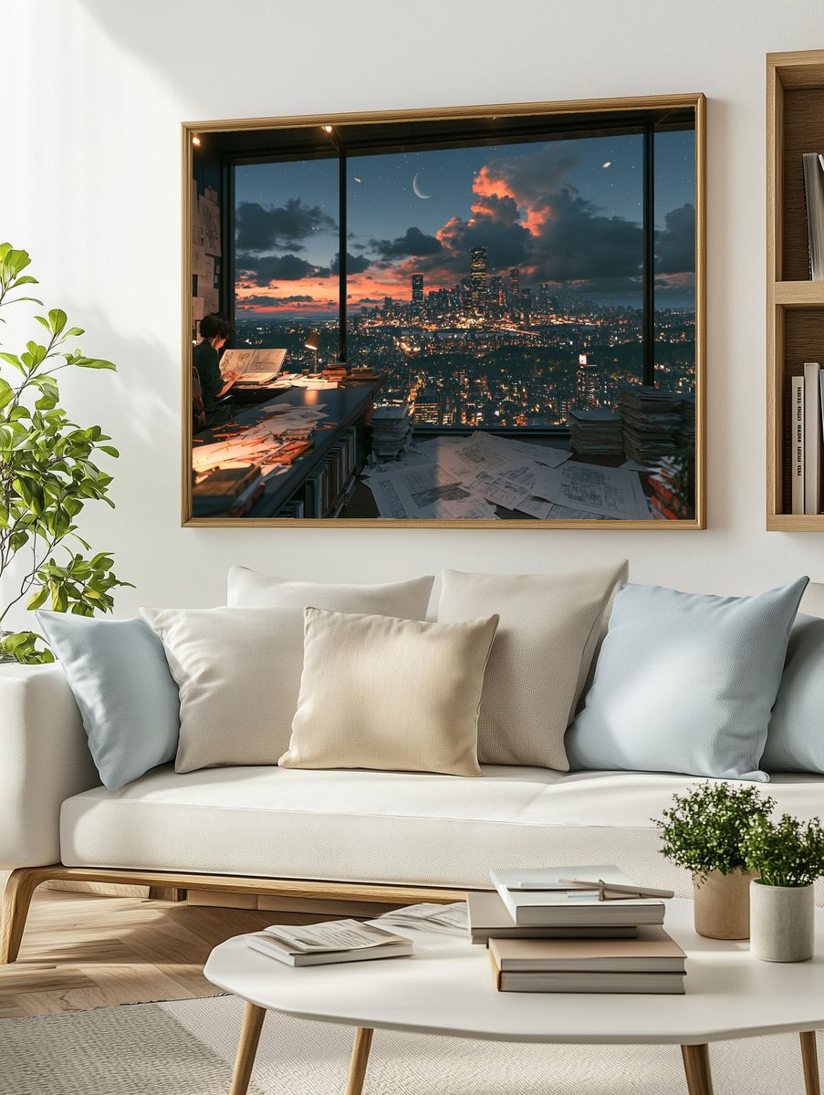 City Skyline Studio Night Print. — room view 2