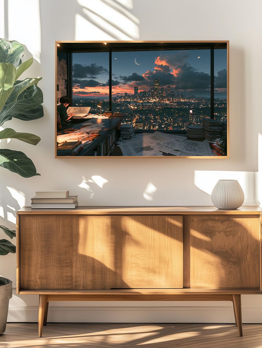 City Skyline Studio Night Print. — room view 3