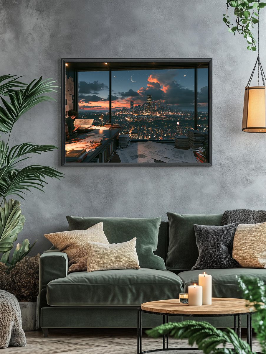 City Skyline Studio Night Print. — room view 4
