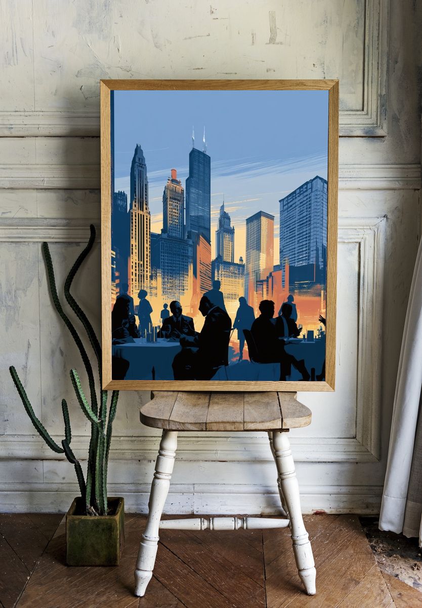 City Skyline Silhouettes Illustration Poster. — room view 1