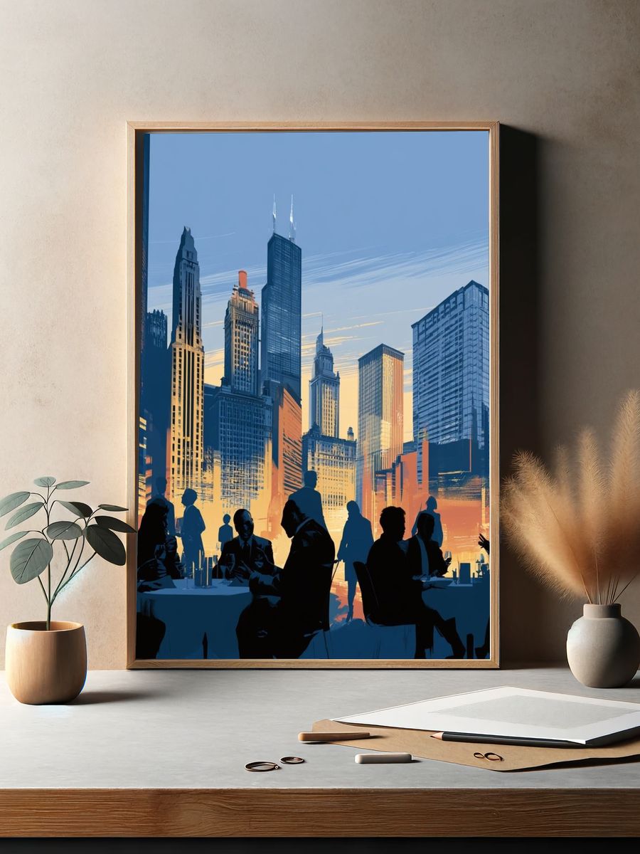 City Skyline Silhouettes Illustration Poster. — room view 2