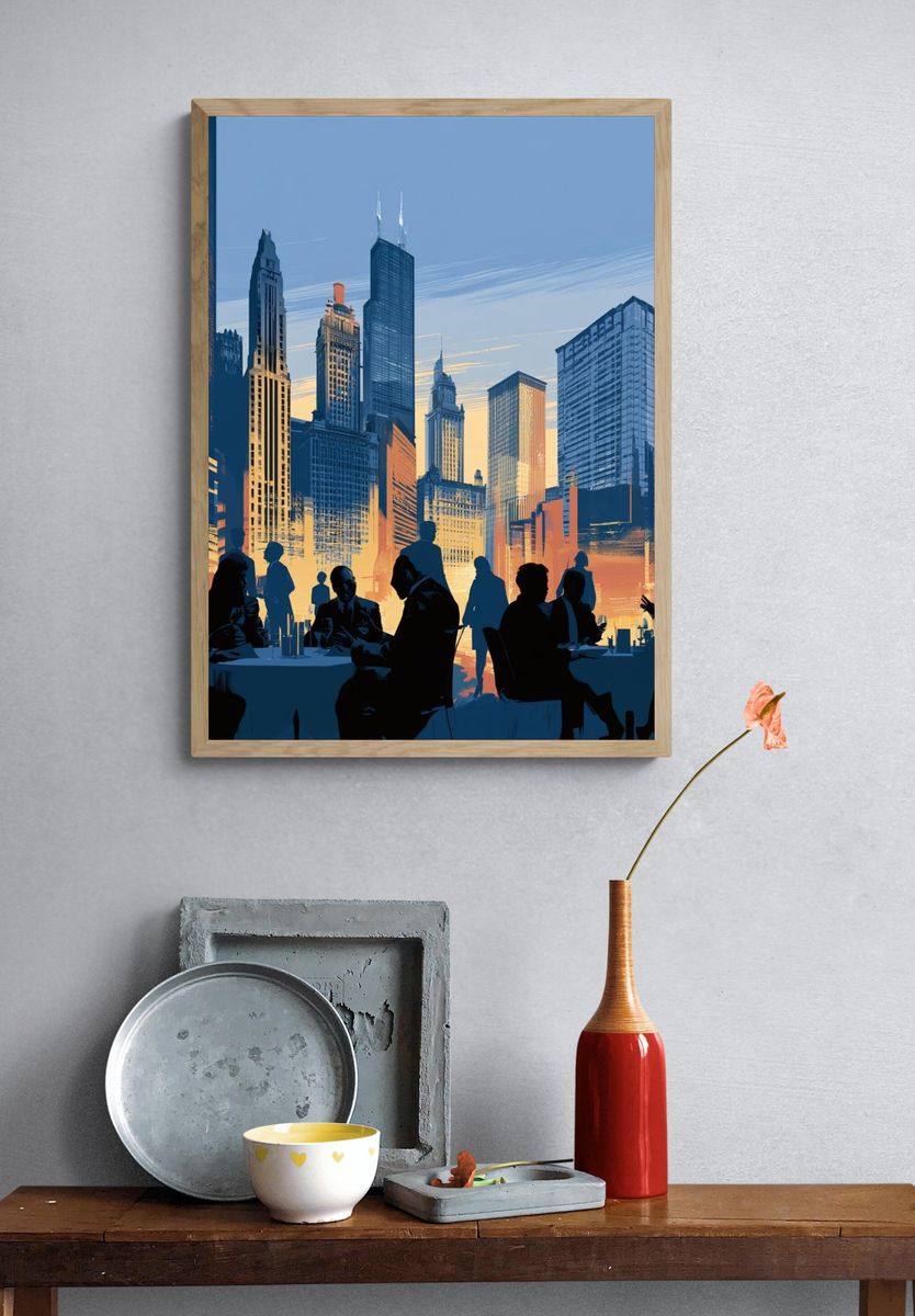 City Skyline Silhouettes Illustration Poster. — room view 3