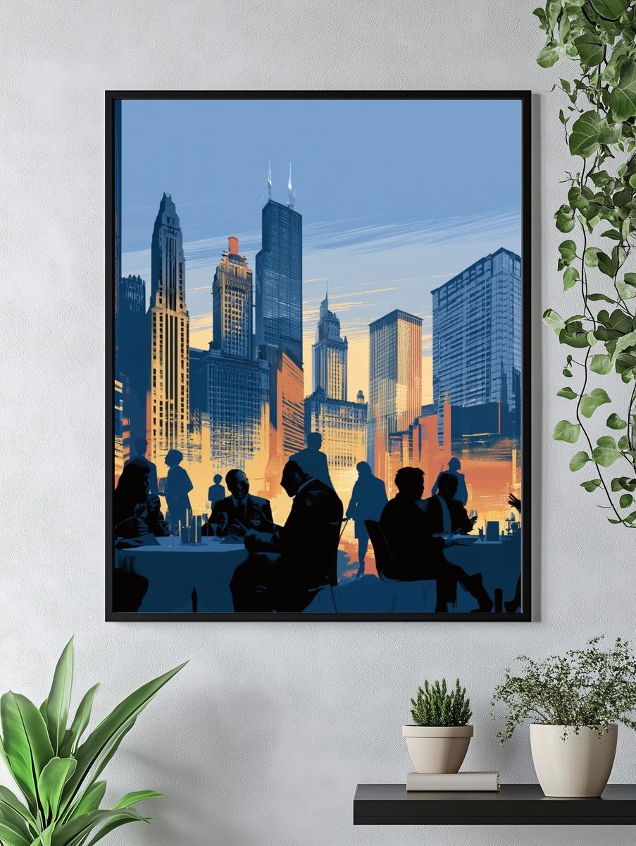 City Skyline Silhouettes Illustration Poster. — room view 4