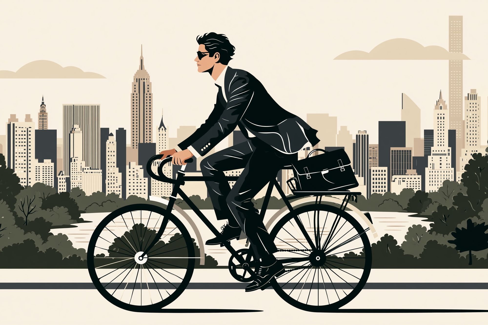 Cyclist in Cityscape Illustration Poster. poster — illustration art