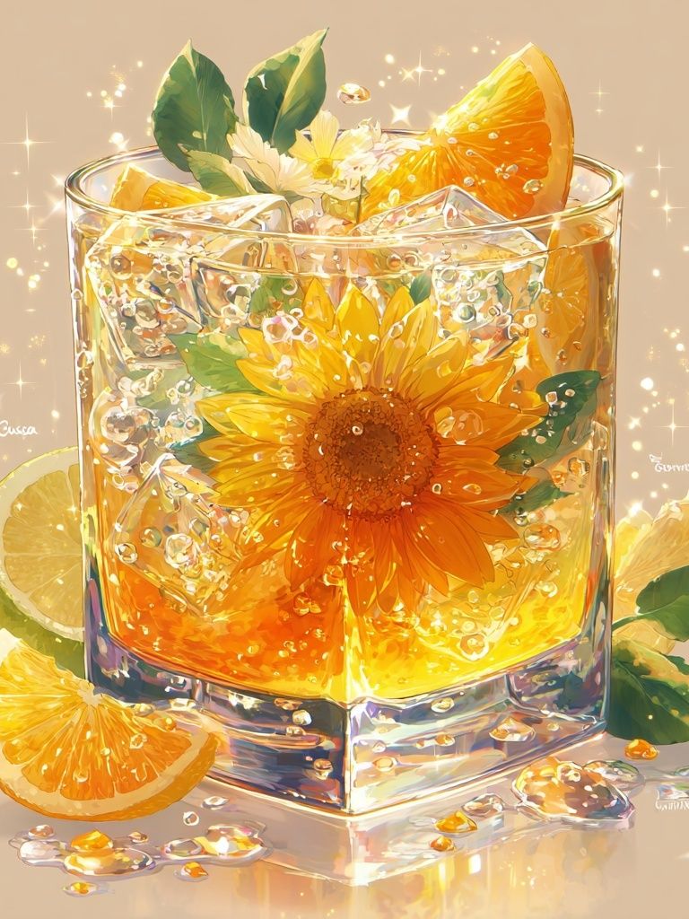 Sunlit Citrus Cocktail Illustration Poster. poster detail