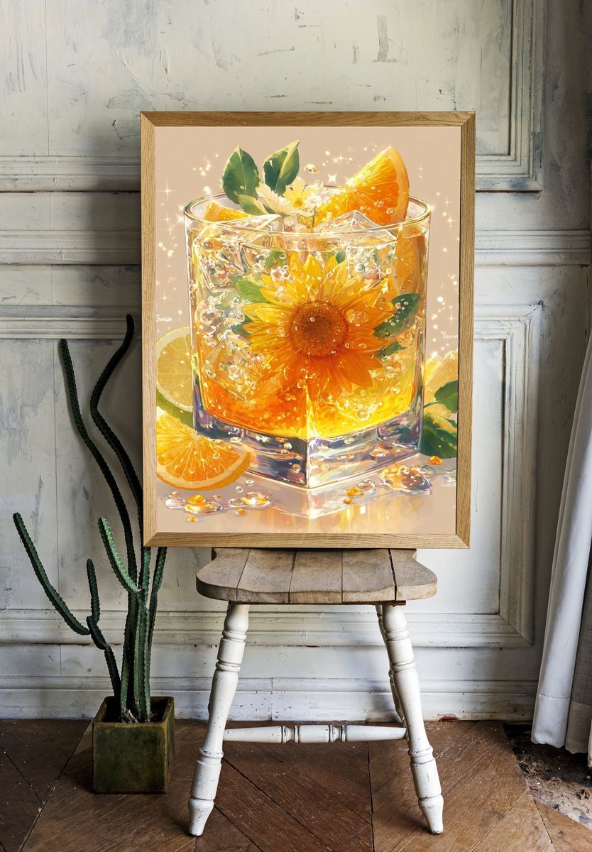 Sunlit Citrus Cocktail Illustration Poster. — room view 1