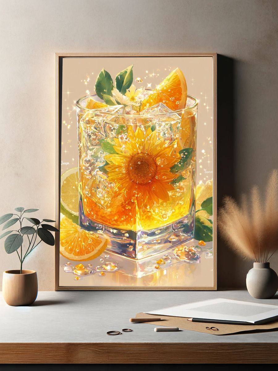 Sunlit Citrus Cocktail Illustration Poster. — room view 2