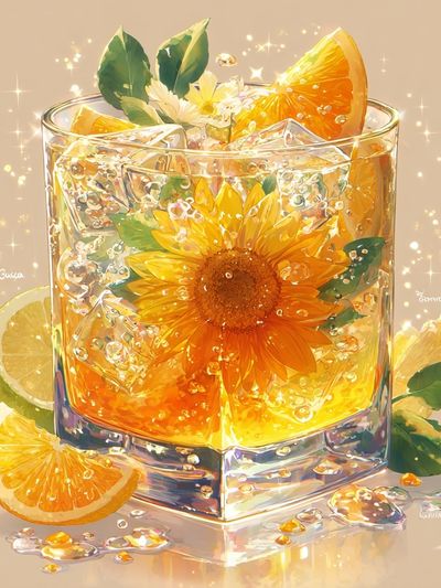 Sunlit Citrus Cocktail Illustration Poster.