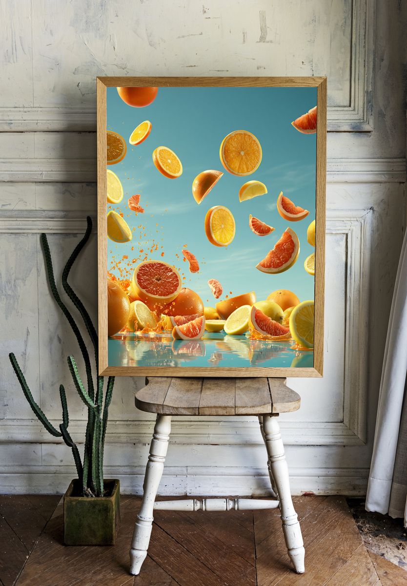 Floating Citrus Splash Illustration Print. — room view 1