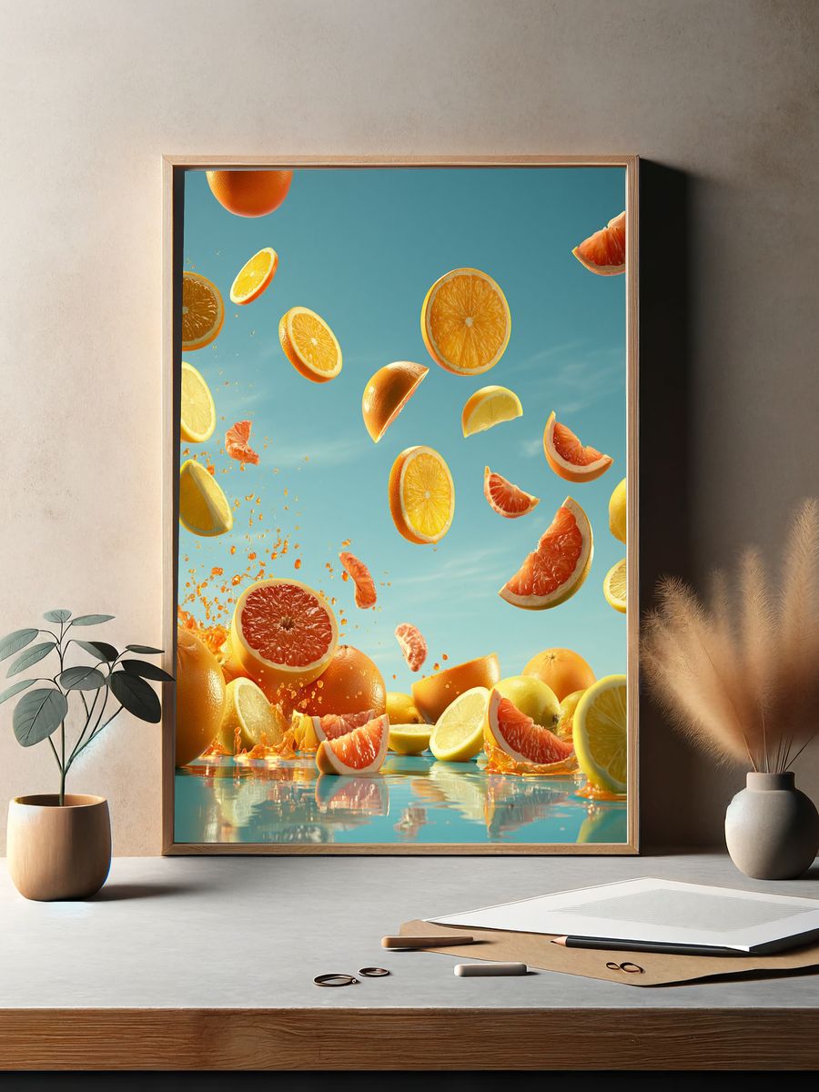 Floating Citrus Splash Illustration Print. — room view 2