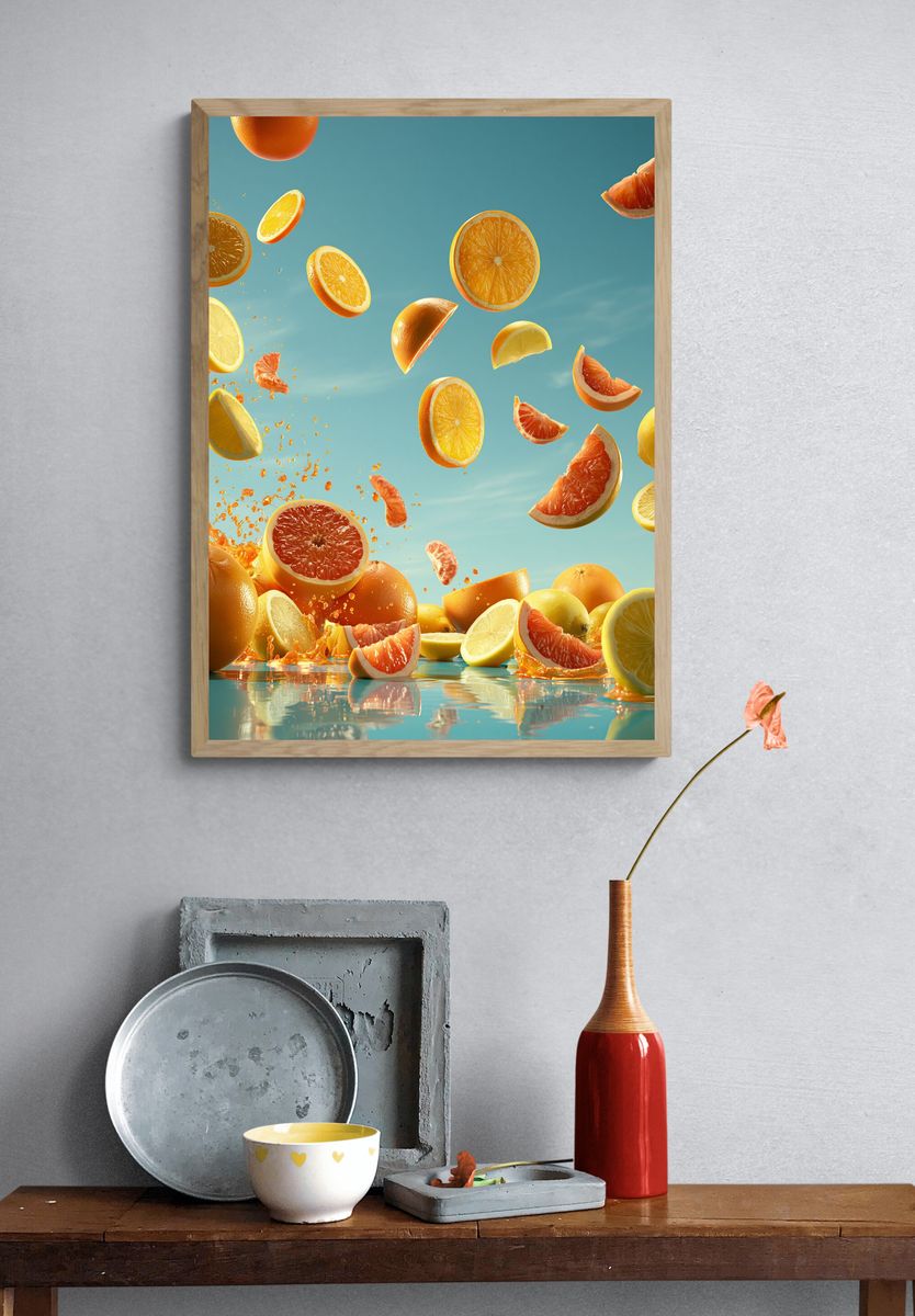 Floating Citrus Splash Illustration Print. — room view 3