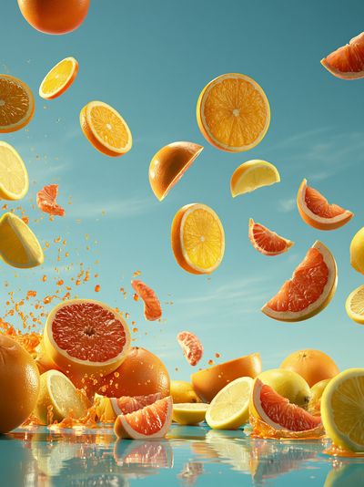 Floating Citrus Splash Illustration Print. poster