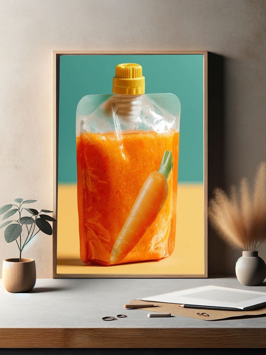 Carrot Juice Pouch Photography Poster. — room view 2