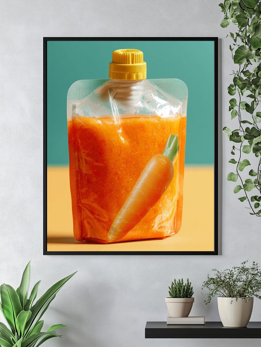 Carrot Juice Pouch Photography Poster. — room view 4