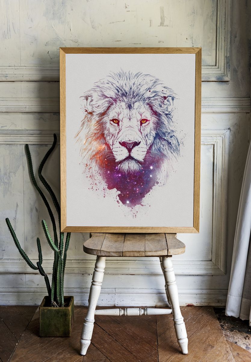 Cosmic Lion Illustration Poster room preview
