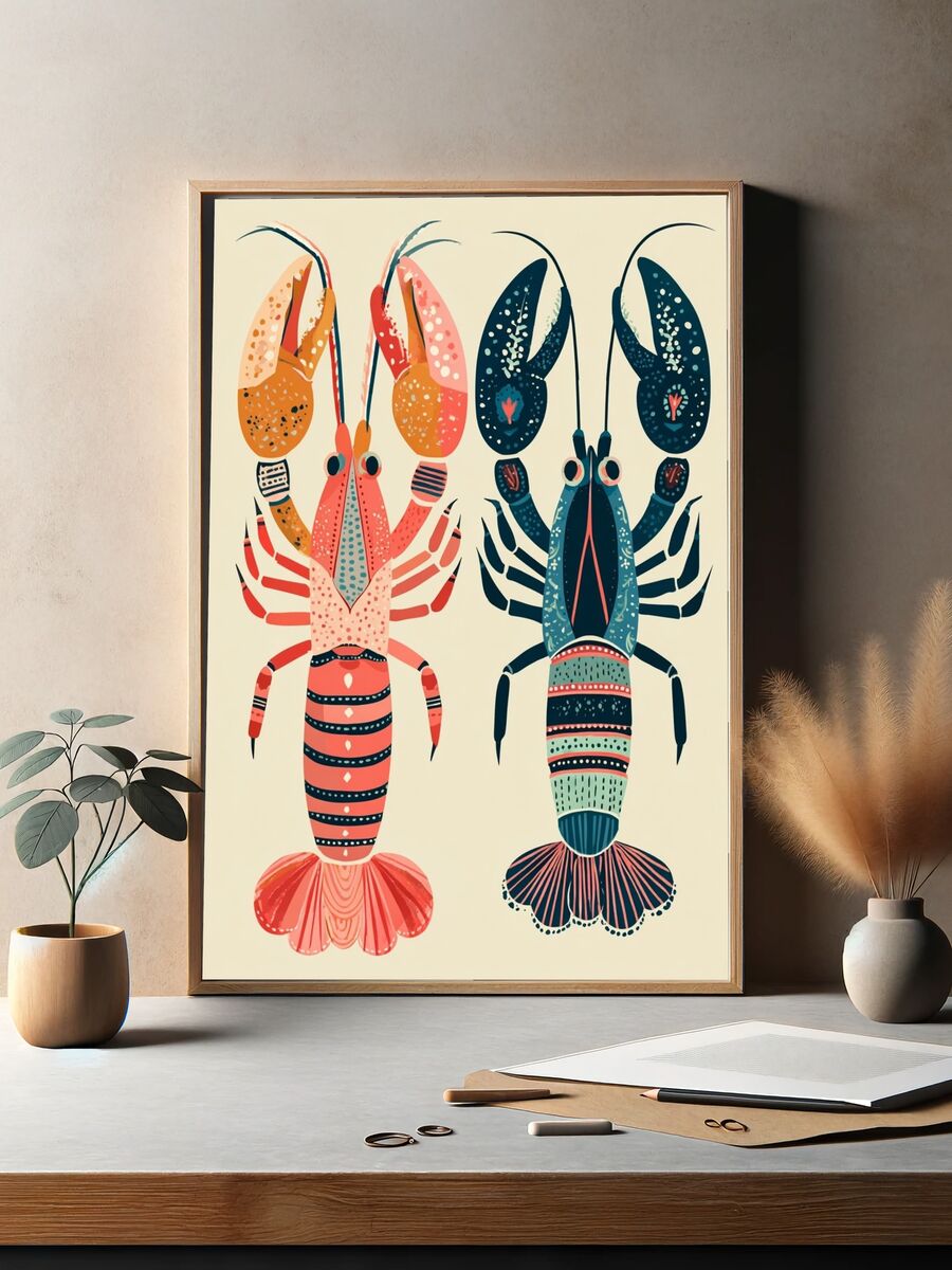 Colorful Lobster Illustration Poster. — room view 2