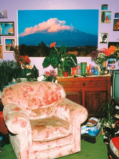 Cozy Living Room with Mountain View Poster. poster