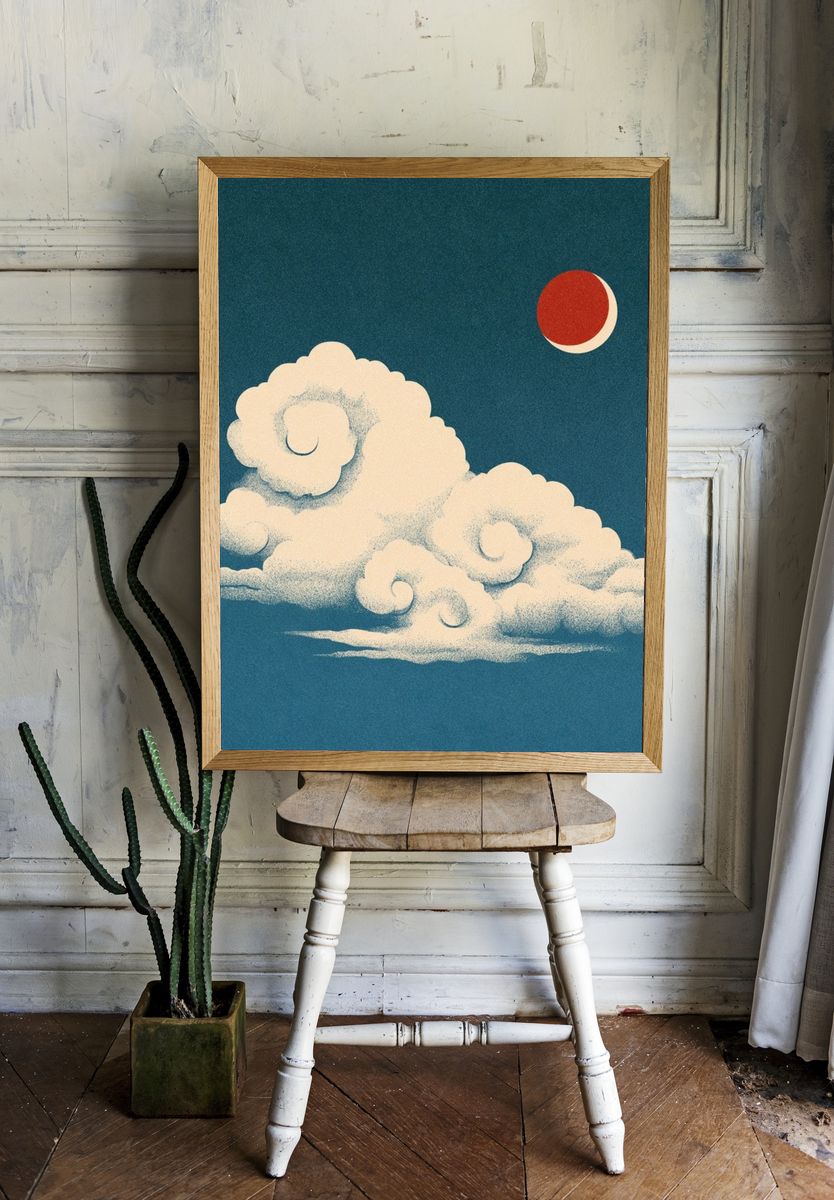 Moonlit Cloudscape Illustration Poster. — room view 1