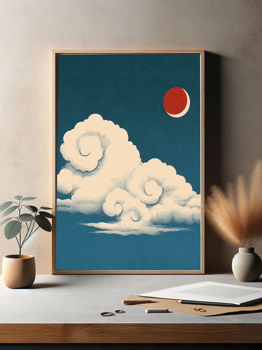 Moonlit Cloudscape Illustration Poster. — room view 2