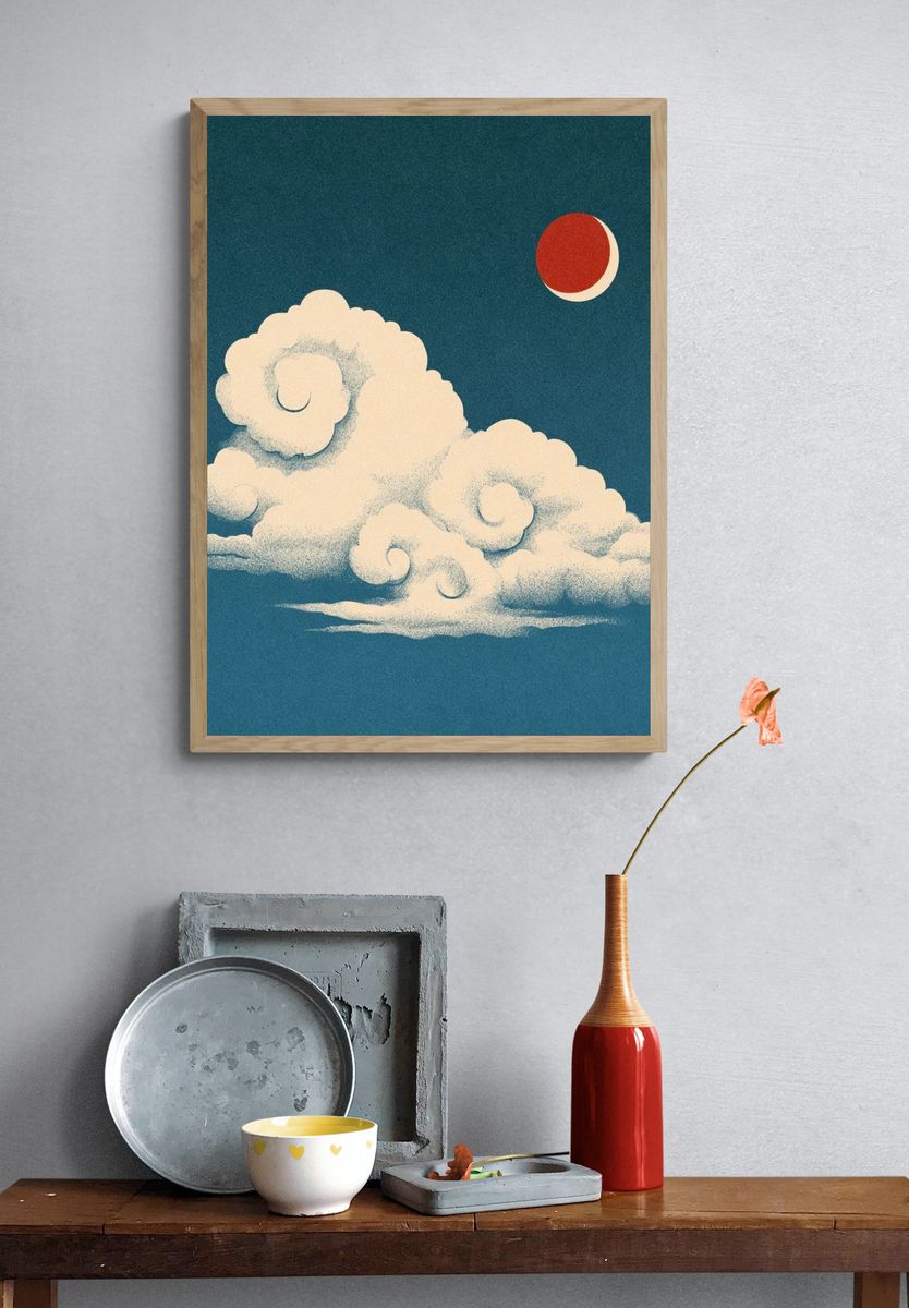 Moonlit Cloudscape Illustration Poster. — room view 3
