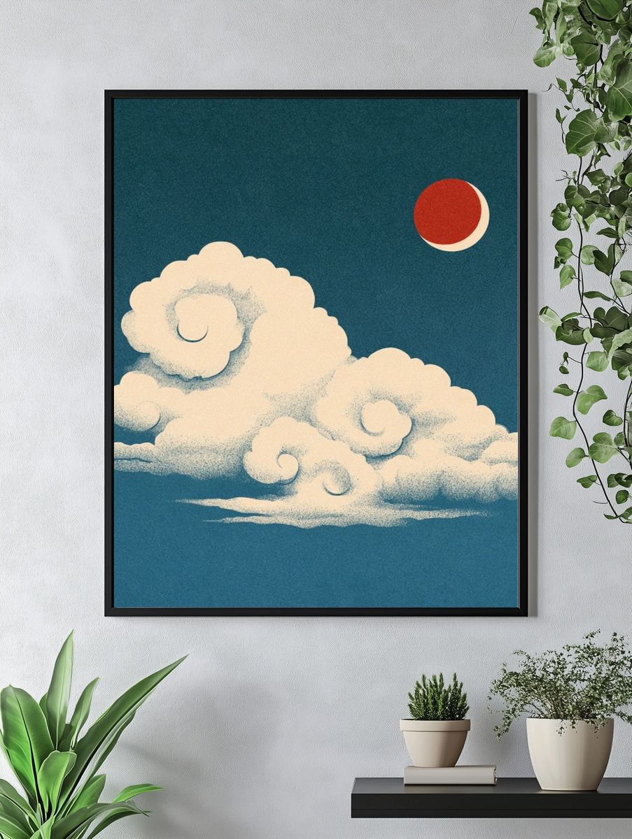 Moonlit Cloudscape Illustration Poster. — room view 4