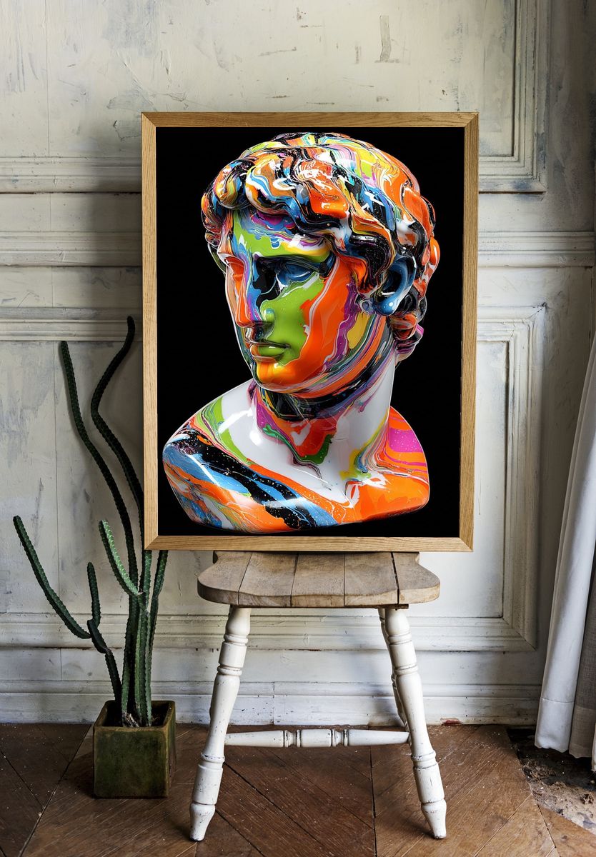Colorful Marble Bust — Fine Art Print. room preview