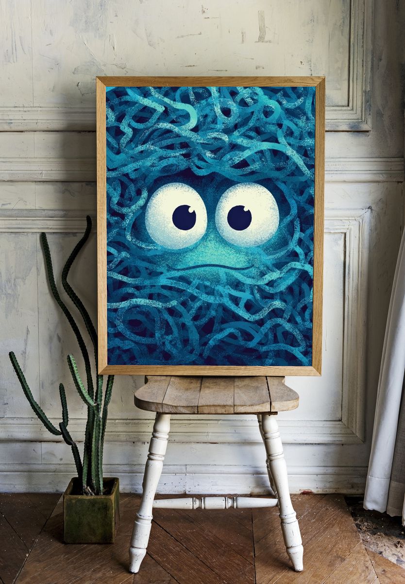Cute Blue Monster — Cartoon Print. room preview