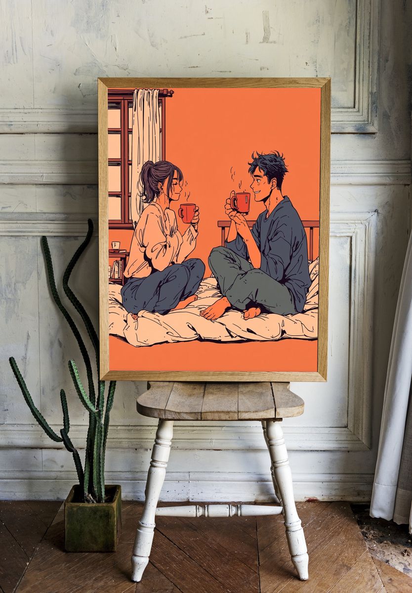 Cozy Morning Coffee — Illustration Print. room preview