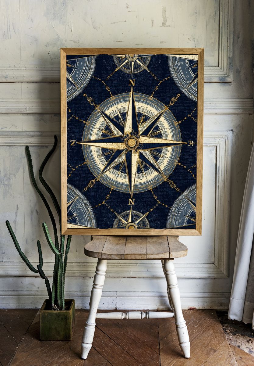 Nautical Compass Pattern Poster. — room view 1