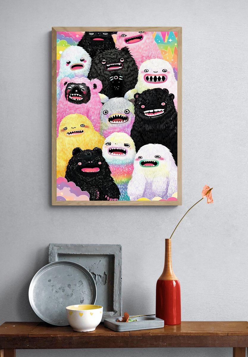 Colorful Monsters — Cartoon Print. — room view 3