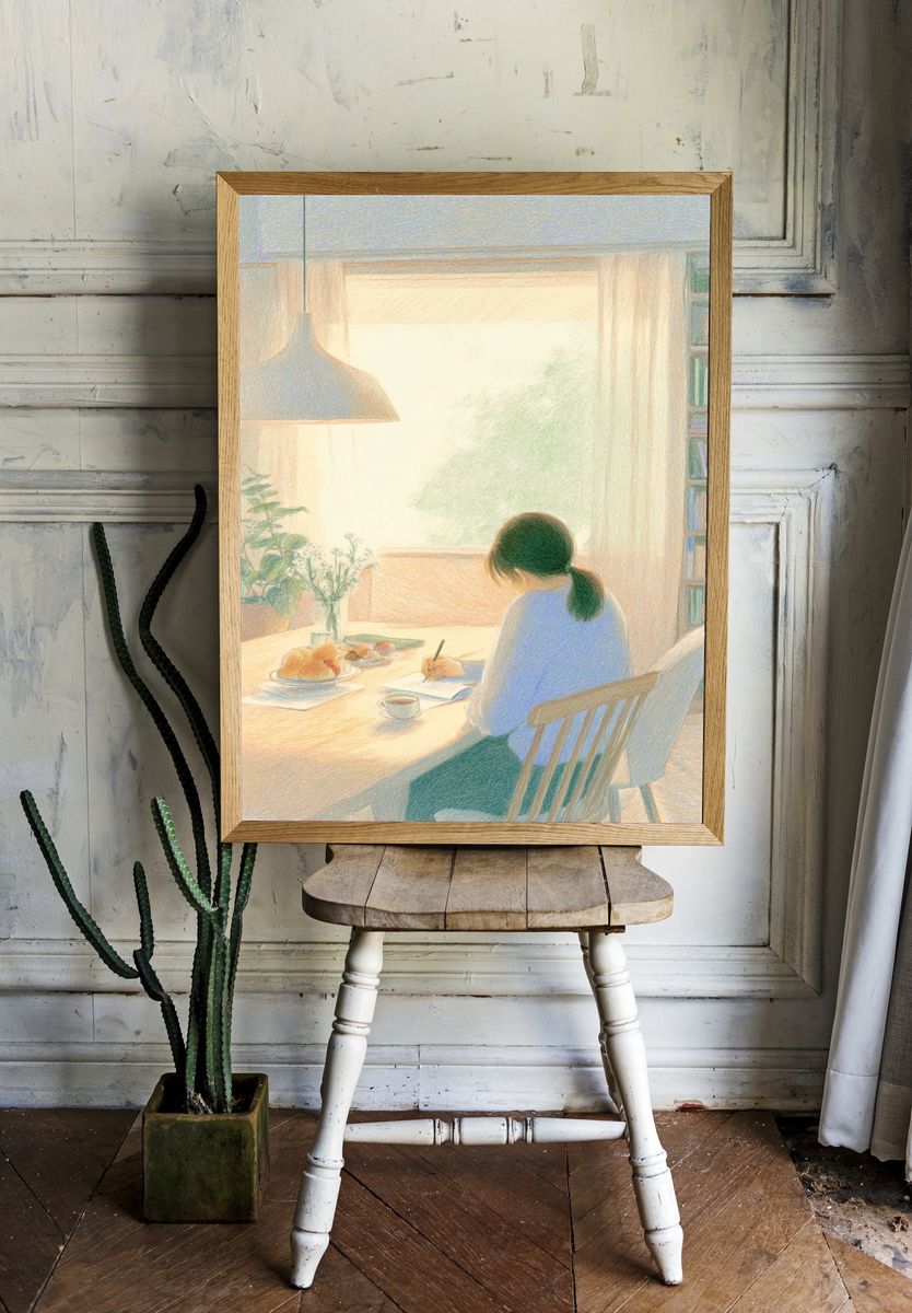 Cozy Morning Writing — Illustration Print room preview