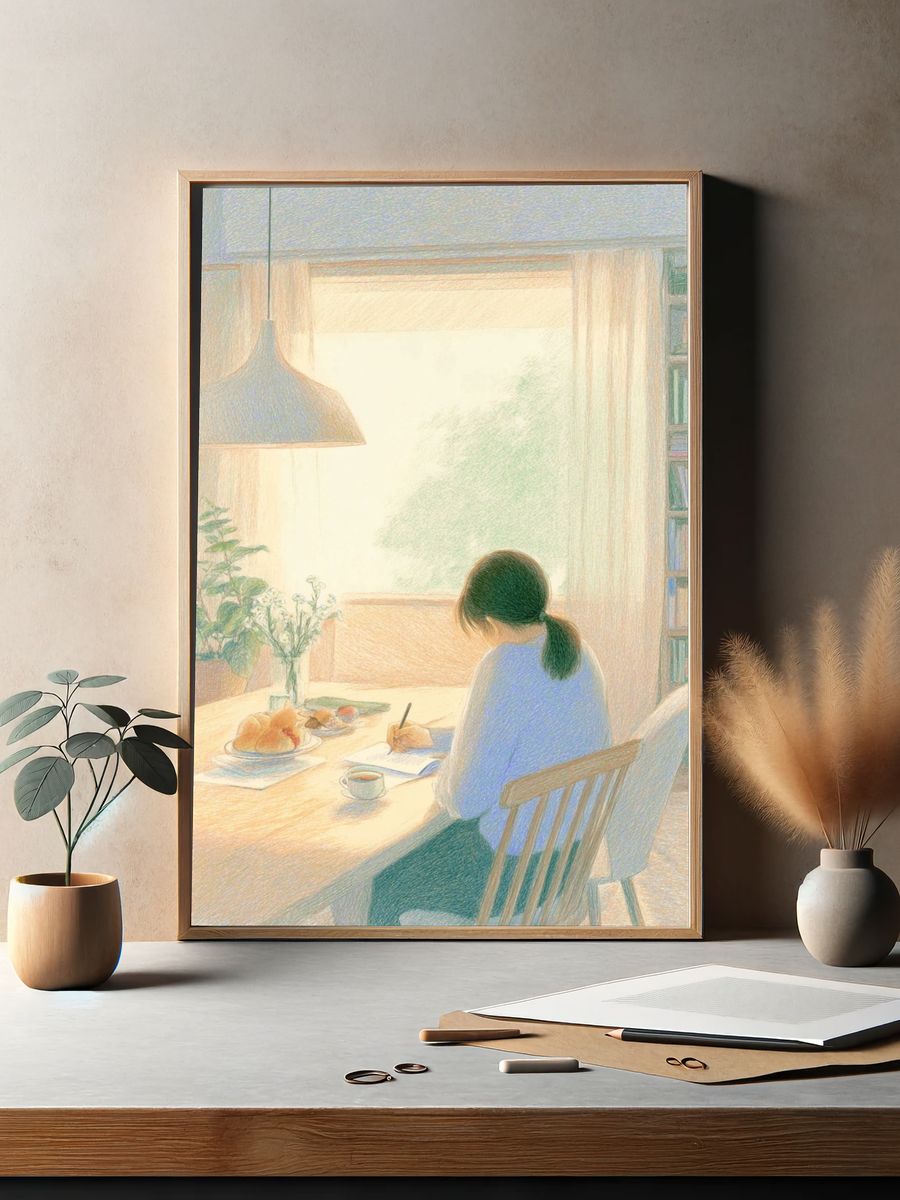 Cozy Morning Writing — Illustration Print. — room view 2