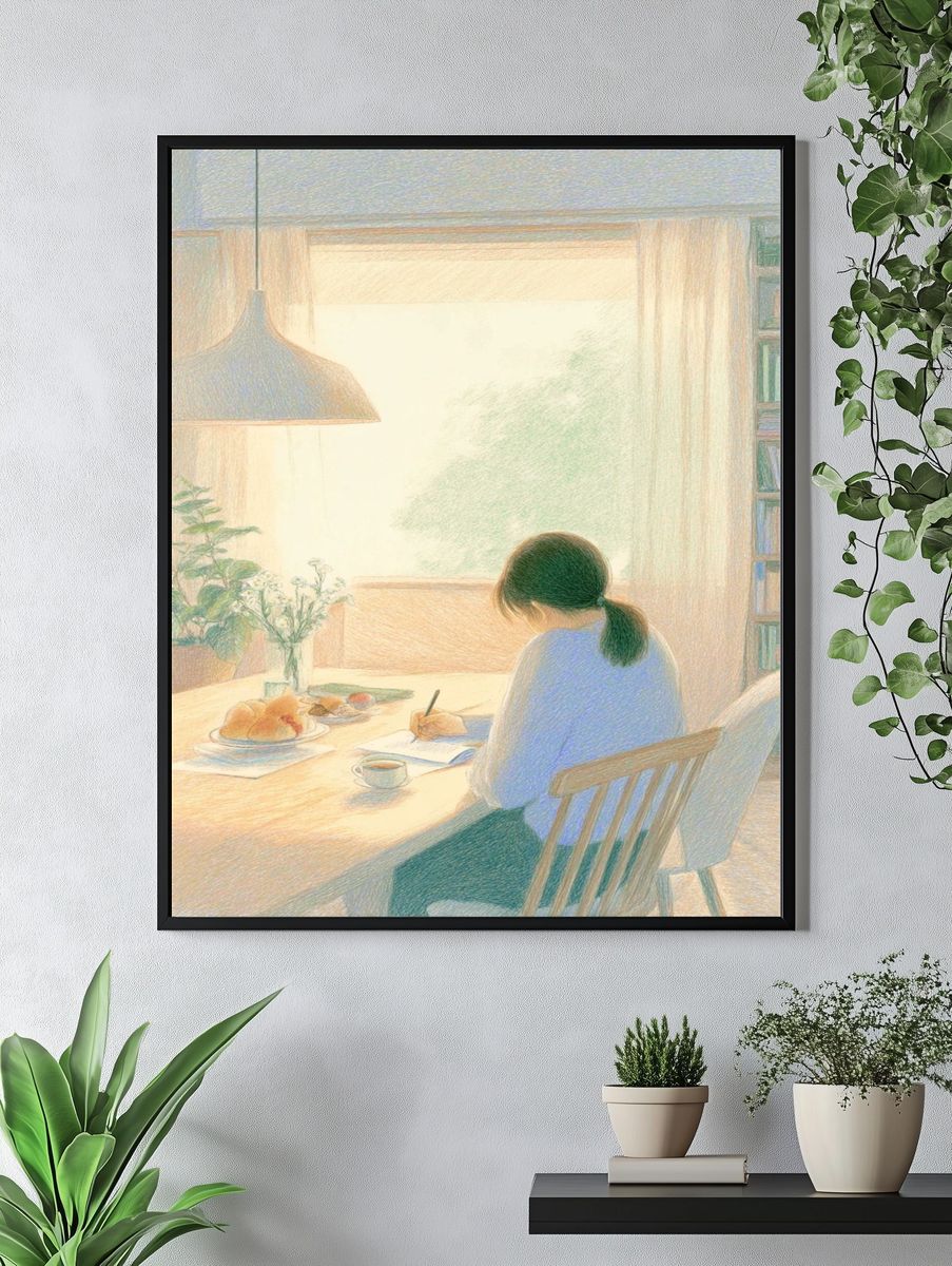 Cozy Morning Writing — Illustration Print. — room view 4