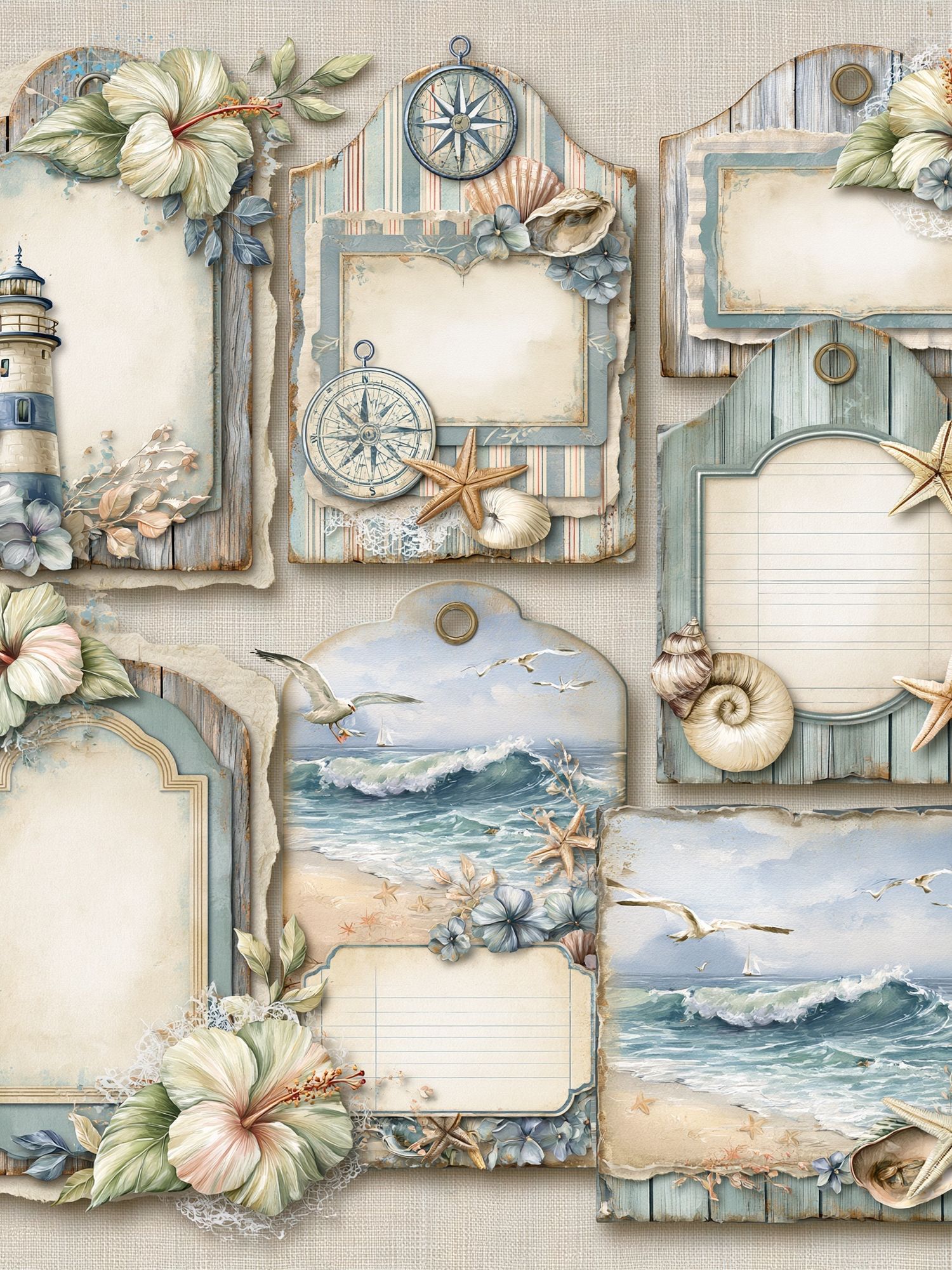Coastal Nautical Collage Print. poster — illustration art